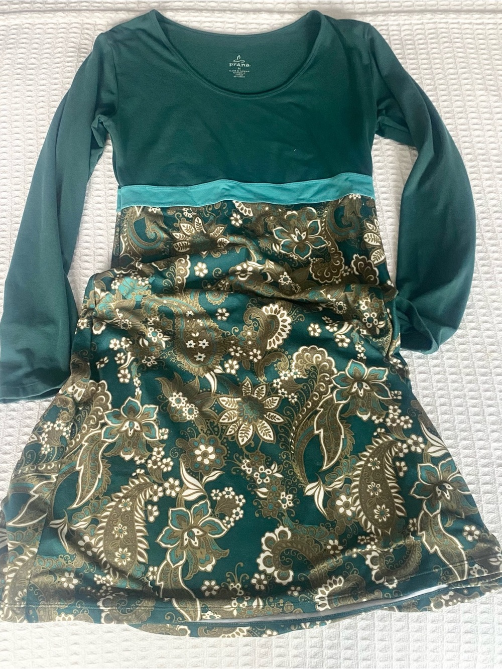 Prana Green Teal Paisley Floral Long Sleeve Dress Medium